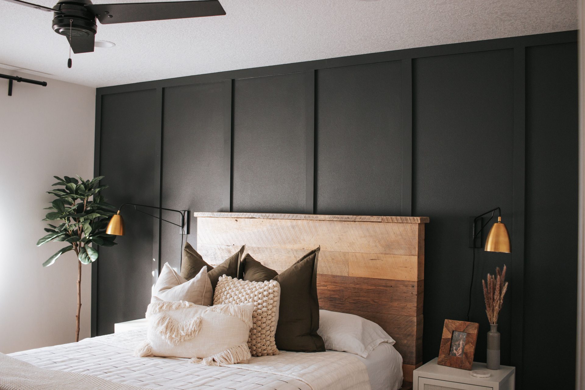 Master Bedroom Black Bead Board Accent Wall - Inspired Reality